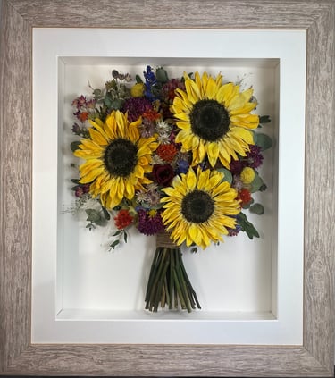 a side view preserved wedding bouquet with gorgeous sunflowers