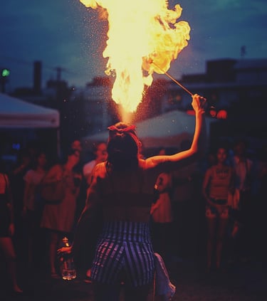 Fire eating at festival