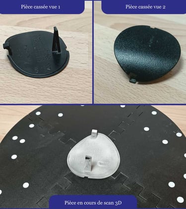 Cache de rétroviseur cassé, vues avant, arrière et latérale