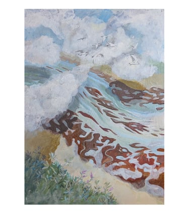 Imaginäre Drohnenansicht des Flusses A3, Acryl auf Holzplatte