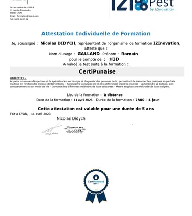 certification specialiste punaises de lit a Nice