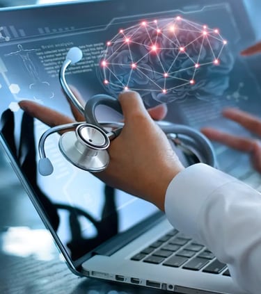 Man pointing at a wavi scan on laptop