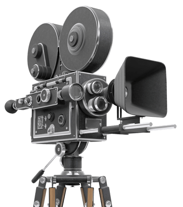 an old film camera on a tripod