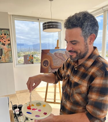 local artist guiding a painting session