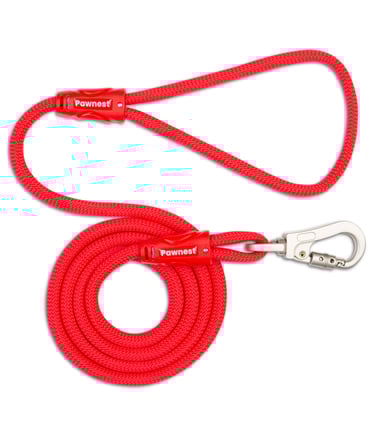 Pawnest® red rope leash – 150 cm strong dog lead with metal clip, eco-friendly and comfortable grip.