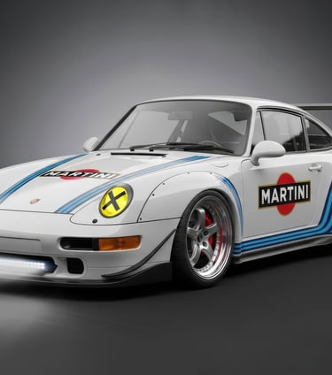 an ai generated wide body porsche 993 with Martini Racing livery