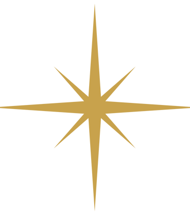 Minimalist gold eight-point starburst graphic isolated on a white background.