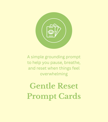 Gentle Reset Prompt Cards with a lotus flower icon for grounding and mindfulness exercises.