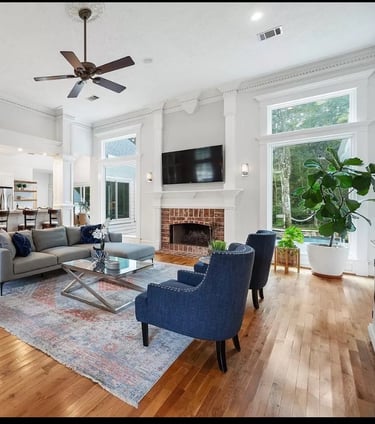 Beautiful living room view and view of backyard