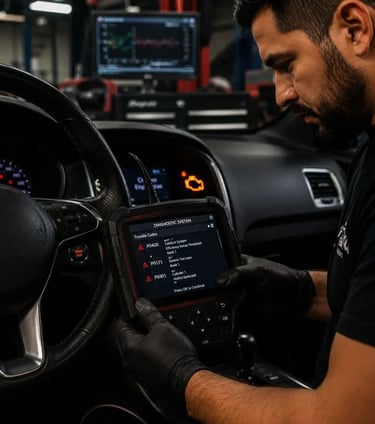 Professional car diagnostic service at Fast Tire Shop using advanced scan tools to detect check