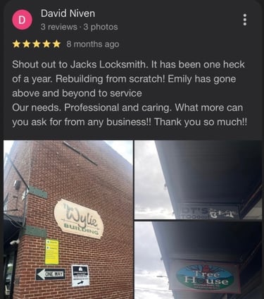 5 star Google review for commercial office lock installation at Tree House Mountain Realty by Jack's Locksmith