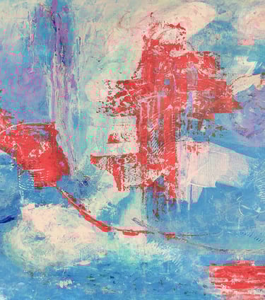red and blue painting with scratches