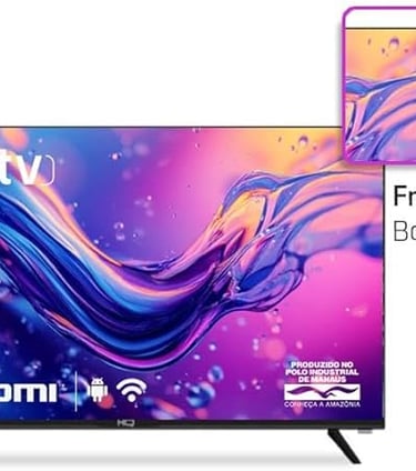 A frameless HD Smart TV with ultra-slim bezels and built-in Wi-Fi and HDMI features.