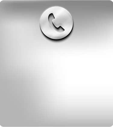 Brushed metal contact us icon with a telephone handset symbol on a silver gradient background.