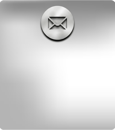 Minimalist silver metallic background featuring a circular brushed steel email envelope icon.