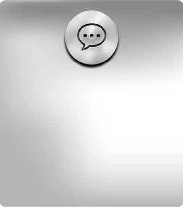 A metallic chat bubble icon on a brushed silver background, symbolizing modern digital communication and support.