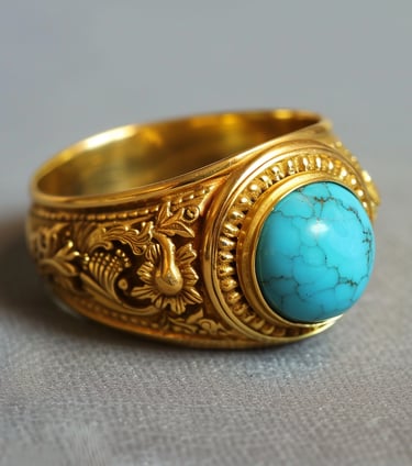 Etruscan Revival ring with turquoise cabochonn