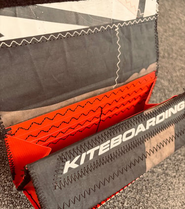 Wallet made from recycled kiteboarding sail fabric
