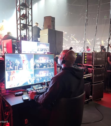 Video production backstage at concert.