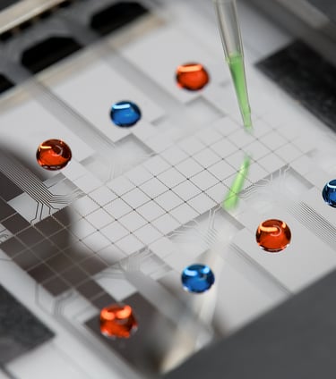 Digital microfluidic device developed by Blue Ocean Technologies for rapid and precise testing.