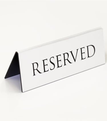 White Acrylic Reserved Sign for Event Seating