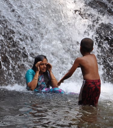 iravikulam river and the Lakkam waterfalls, Munnar, Kerala, India
