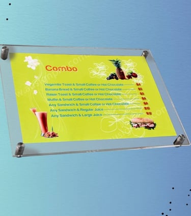 Wall-Mounted Acrylic Frame Displaying Colorful Combo Meal Deals
