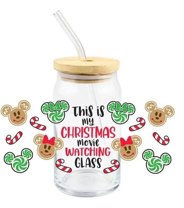Christmas Themed Soda Glass with UV Print and Straws