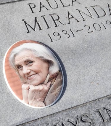 Custom lasered granite plaque for Paula Miranda 1931-2019