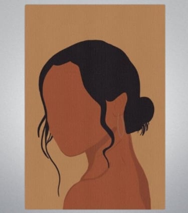 Silhouette of a woman on a beige canvas with a minimalist design.