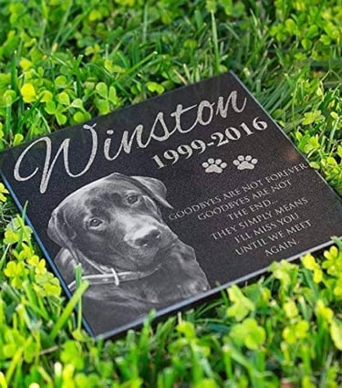 Custom lasered granite plaque for a dog name Winston 1999-2016