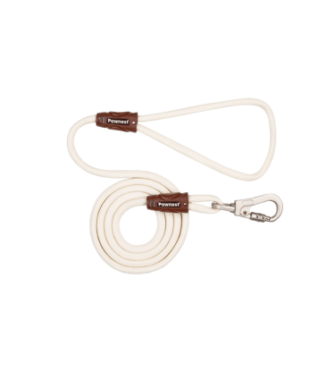 Pawnest® beige braided rope leash – soft grip and metal hook, durable design for cats and dogs.