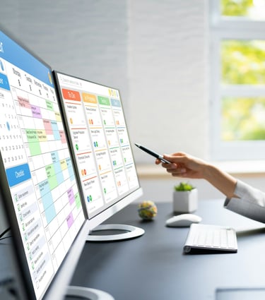 Project Management screens on computer monitors