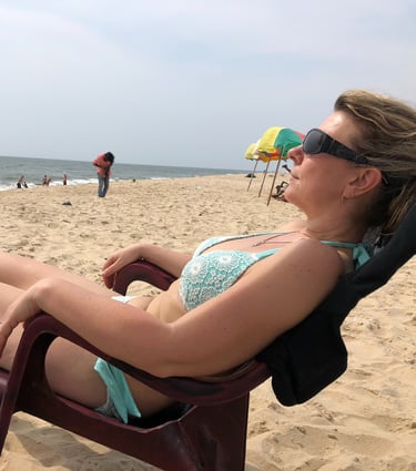 Tracey Billington at Marari Beach, Kerala, India