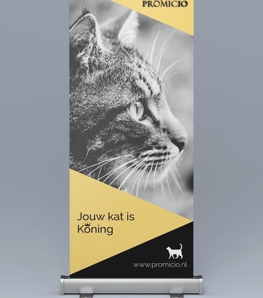 Elegant cat-focused pull-up banner with minimalist design.