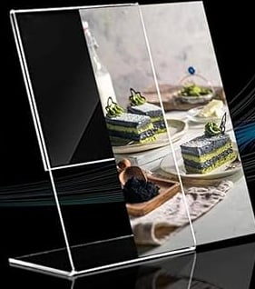 Cake visuals in L-type clear acrylic menu holder.