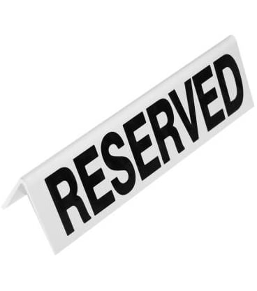 White Acrylic Reserved Sign for Event Seating