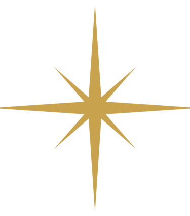 Minimalist gold eight-point starburst graphic isolated on a white background.