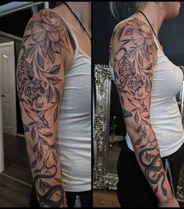 Detailed Fine Line sleeve tattoo