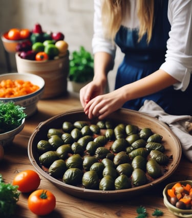 A family preparing tolma in a cozy kitchen.