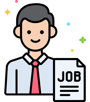 A professional male job applicant icon holding a resume or recruitment document.