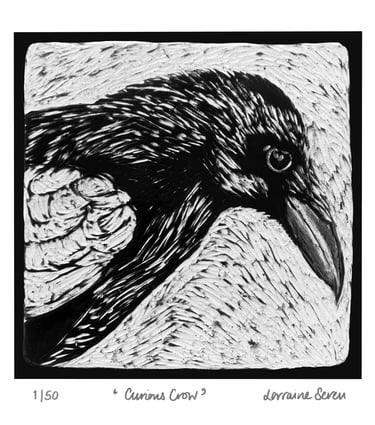 Limited edition giclee print of a clay tile featuring a crow
