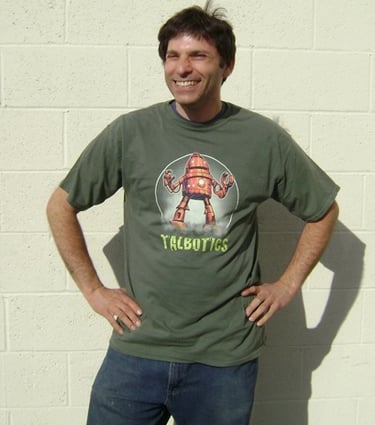 Talbotics t-shirt worn by screen printer Earl.