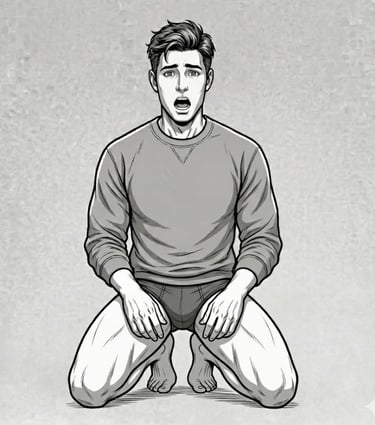 male on knees with open mouth