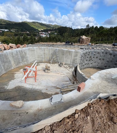 Multi-level natural pool under construction with reinforced concrete | Proprietary build- Aqua Vitae
