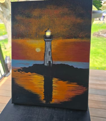 Sunset painting with a lighthouse