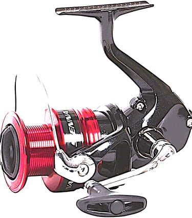 molinete shimano para lambari cor vermelho com rotor preto e vermelho .