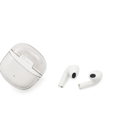 White Kingtech wireless earbuds with a sleek portable charging case on a white background.