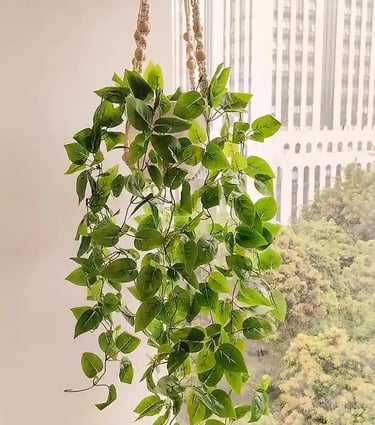 Boho Macrame Hanging Planter with LED Lights – Artificial Greenery for Bedroom, Living Room & Indoor