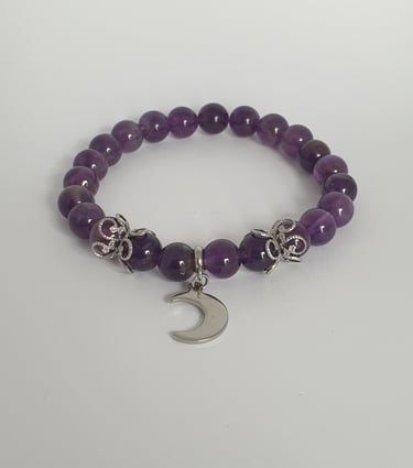 bracelet perle d'améthyste et acier inoxydable